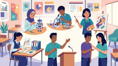 Diagram heksagon RIASEC dengan 6 jenis personaliti berwarna-warni