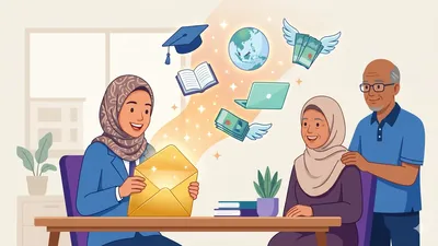 Pelajar Malaysia memegang sijil biasiswa dengan bangga dan gembira