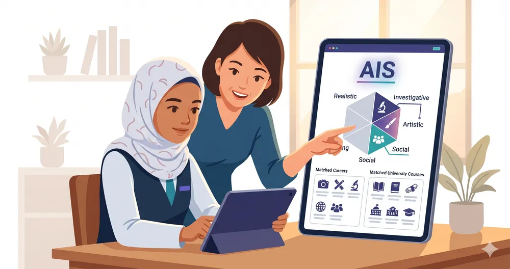 Laporan RIASEC penuh menunjukkan pemetaan kerjaya dan kursus