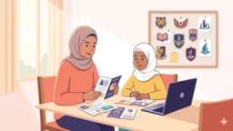 Ibu bapa dan anak berbincang bersama dengan mesra tentang pilihan sekolah berasrama penuh