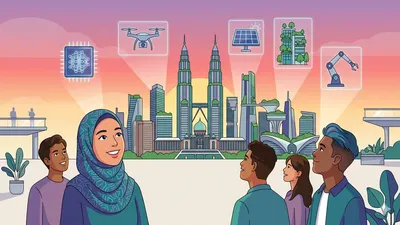 Visualisasi digital futuristik mewakili kerjaya teknologi masa depan Malaysia