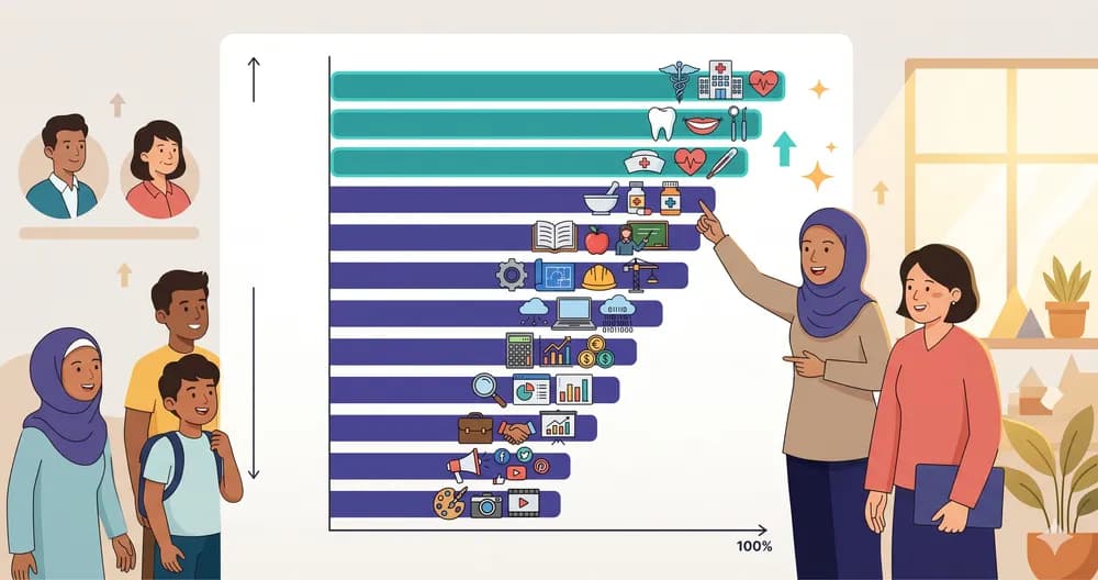 Graf menunjukkan kadar pekerjaan graduan mengikut bidang di Malaysia