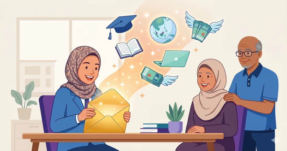 Pelajar Malaysia memegang sijil biasiswa dengan bangga dan gembira