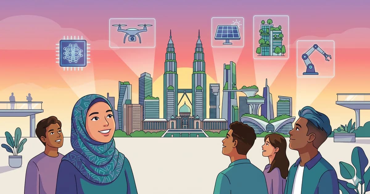 Visualisasi digital futuristik mewakili kerjaya teknologi masa depan Malaysia